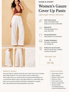 Shade & Shore Women's Gauze Cover Up Pants - White